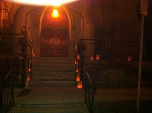 luminaries Candles inside bags invite us to midnight mass at St. John, Ancaster