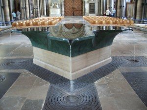 Salisbury Cathedral's Font The striking, cross-shaped green marble font of Salisbury Cathedral